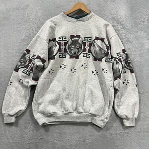 Vintage Art Unlimited Wolf Sweatshirt Mens Large Pullover Retro USA Made 90s